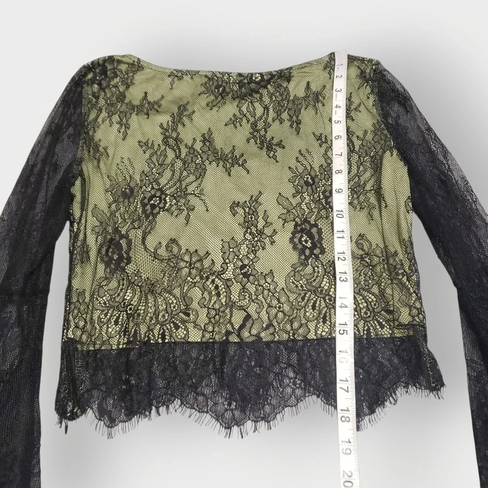 Cider Green Black Lace Flare Long Bell Sleeve Crop Top Fairycore Goth Large - Picture 12 of 12